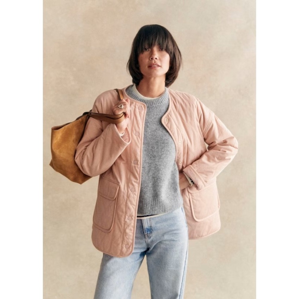 Sezane Powdery Pink Farel Jacket Oversized Quilted Cotton Coat Size 34 US 2